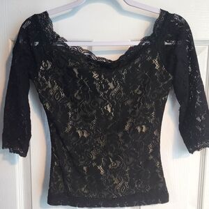 MODA INTERNATIONAL Elegant Black Lace Top SIZE M